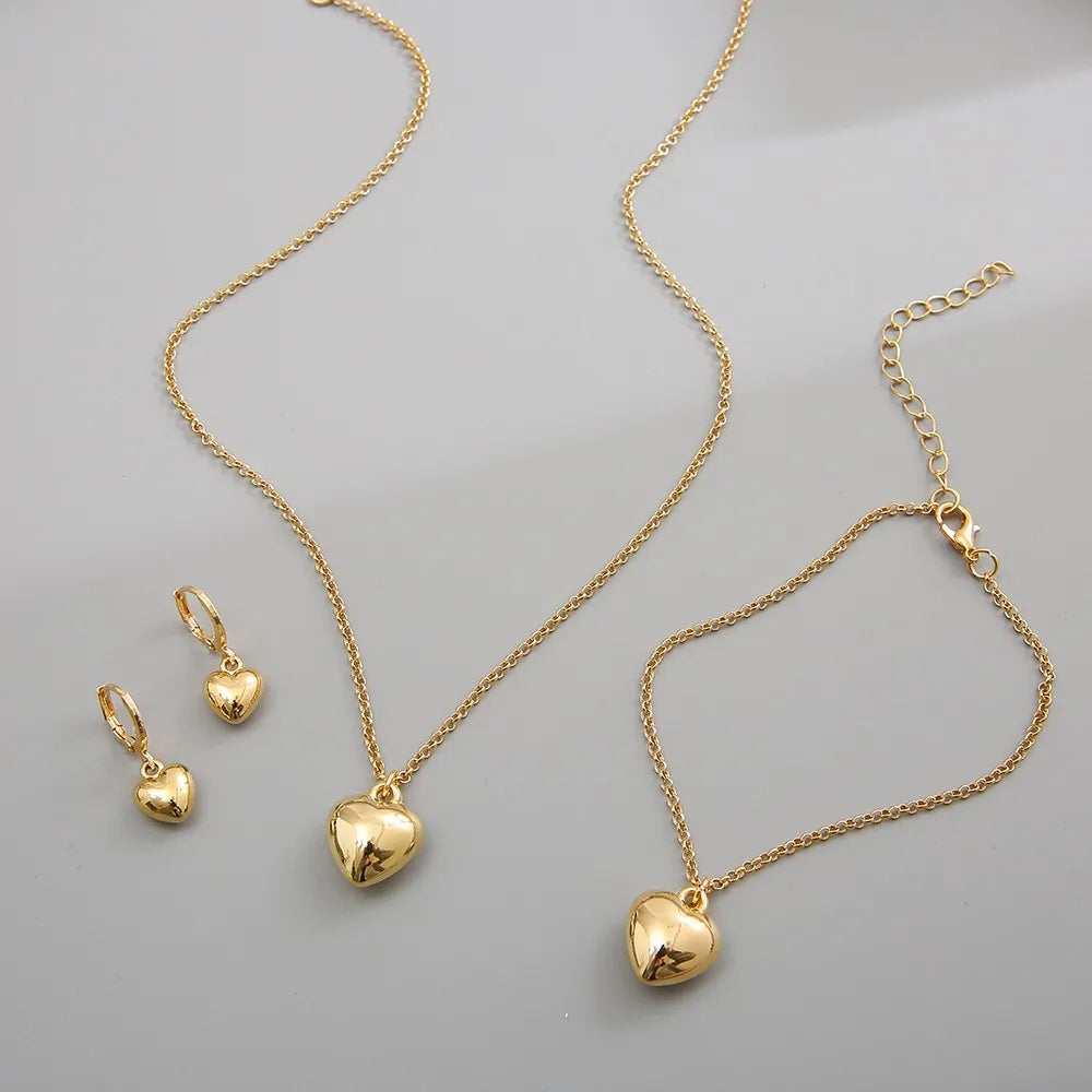 【Buy with eyes closed】Enacolor 4Pcs Elegant Gold Metal Heart Necklace Earrings for Women Girl Party Valentine's Day Gift Jewelry Set New