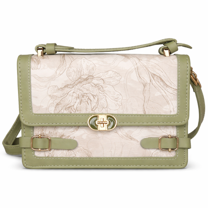 Elegant Taupe Handbag with Gold Lock – Stylish & Sophisticated