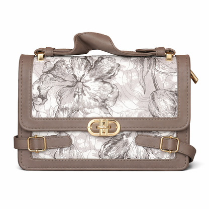 Elegant Taupe Handbag with Gold Lock – Stylish & Sophisticated