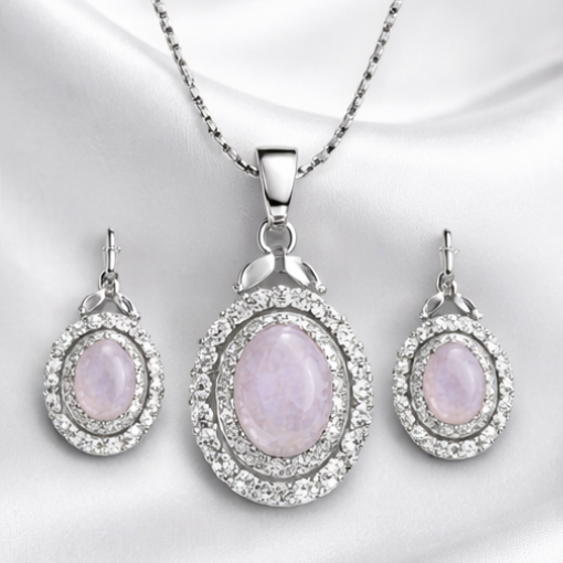 Gold Finish Ruby/Pink Cubic Zirconia 2Piece Jewelry Set