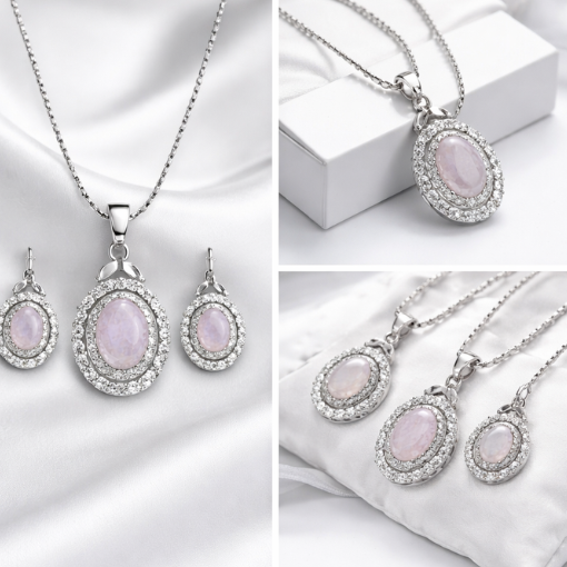 Gold Finish Ruby/Pink Cubic Zirconia 2Piece Jewelry Set