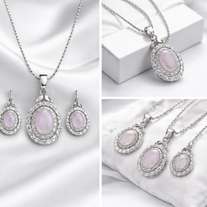 Gold Finish Ruby/Pink Cubic Zirconia 2Piece Jewelry Set