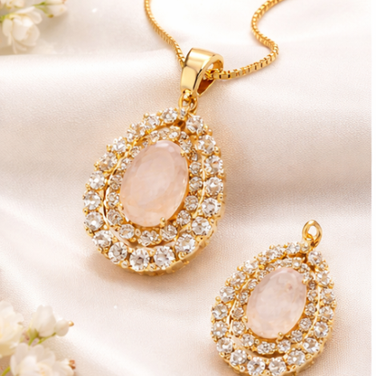 Gold Finish Ruby/Pink Cubic Zirconia 2Piece Jewelry Set